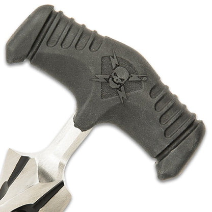 M48 Cyclone Push Dagger And Sheath - 2Cr13 Cast Stainless Steel Blade, Black Oxide Coating, TPR Rubber Handle - Length 7 3/8”