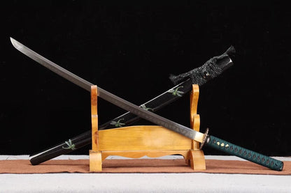 Hand Forged Japanese Samurai Katana Dragonfly Specialty leaf pattern burnishing blade