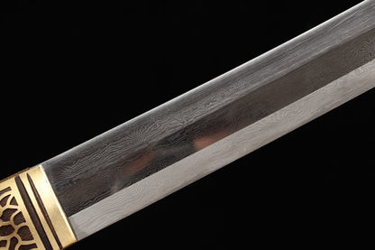 Hand Forged Japanese Samurai Katana Yama T8 carbon tool steel Yellow engraved knife sheath