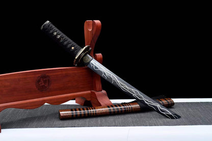 Hand Forged Japanese Tanto Storm Short Sword Manganese Steel Blackened blades
