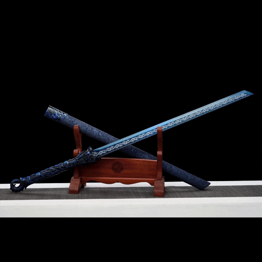 Handmade Dragon Flame Battle Blade Chinese Sword With Blue Blade