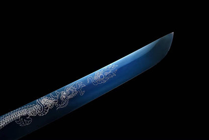 Handmade Japanese Wakizashi White Dragon Chant Short Sword Blue Blade